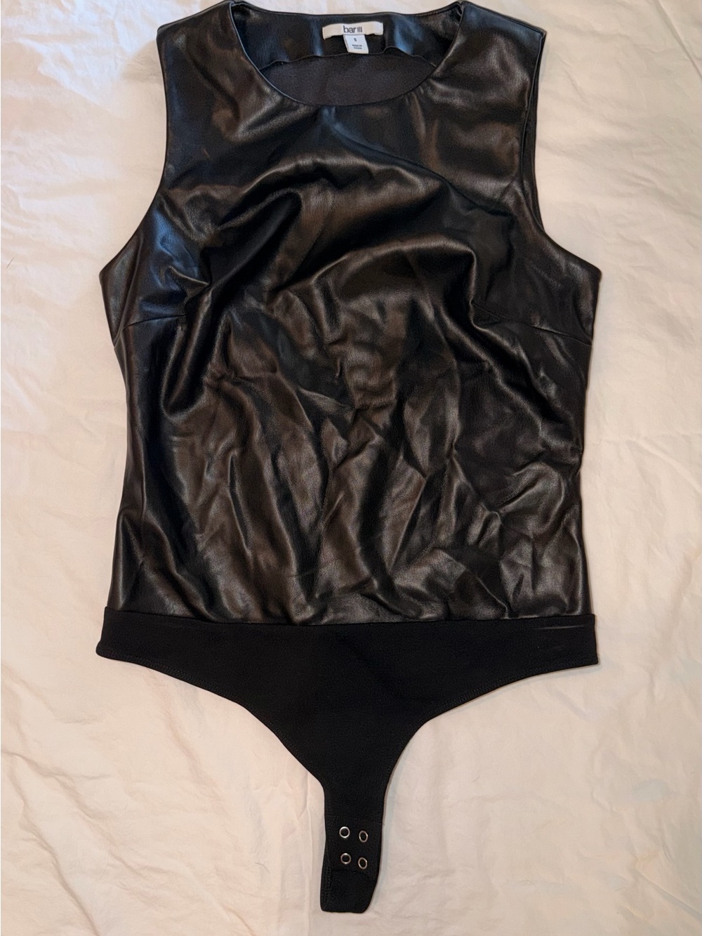 Bar III Black Faux Leather Sleeveless Bodysuit